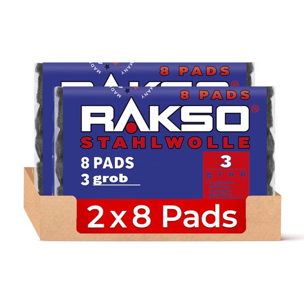 Rakso Stahlwolle Sorte 3 grob zwei Packungen mit je acht Pads