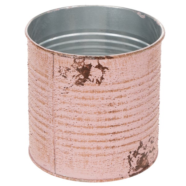 Zinktopf in Rosa mit geriffelter Oberfläche und Vintage-Rost-Effekt