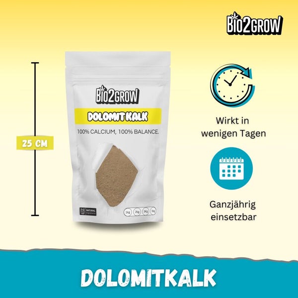 Packung Bio2Grow Dolomitkalk mit einer Höhe von 25 cm