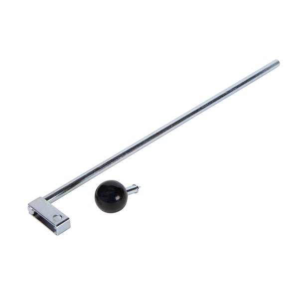 Metallstange mit rechteckiger Befestigung und separatem schwarzen Kugelknopf.