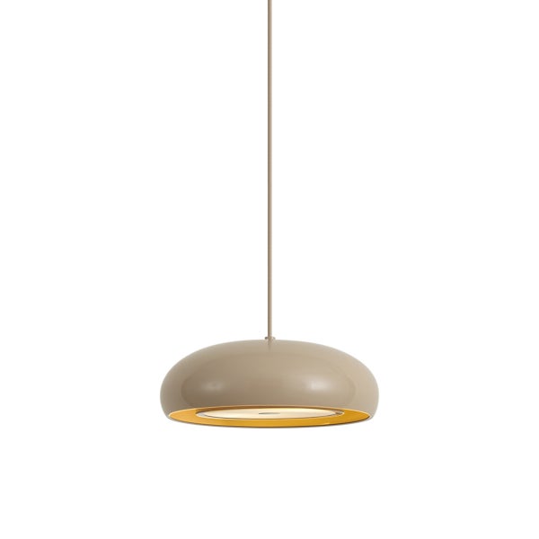 Moderne Pendelleuchte mit flachem kuppelförmigen Schirm zur Deckenmontage