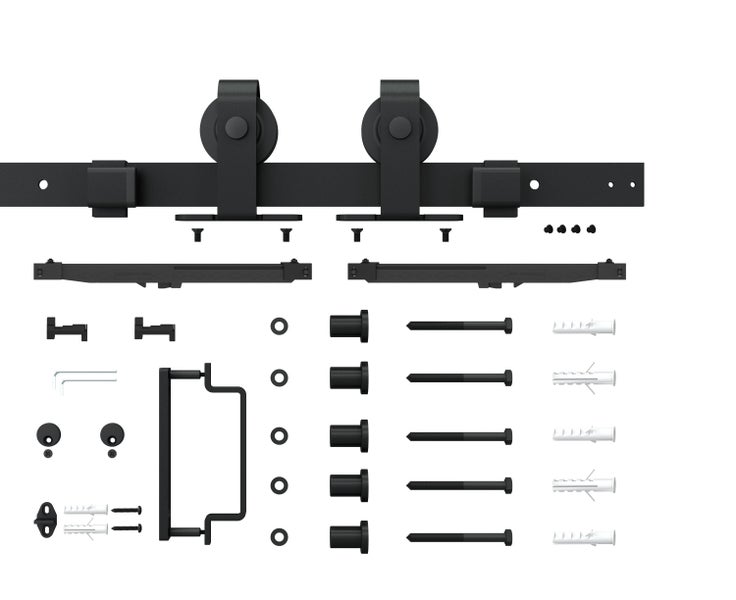 Loftschiebetür Komplettset 900x2150mm aus Stahl in schwarz mit Glaseinsatz