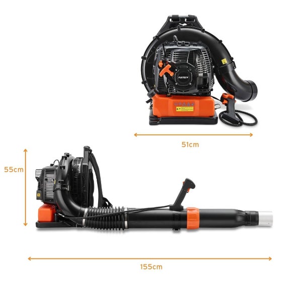 FUXTEC Laubbläser mit den Maßen 51 cm x 55 cm x 155 cm