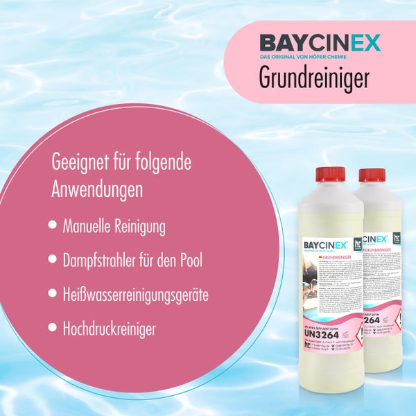 Baycinex Grundreiniger in weißen Flaschen mit rotem Deckel, geeignet für manuelle Reinigung, Dampfstrahler für Pools, Heißwasserreinigungsgeräte und Hochdruckreiniger