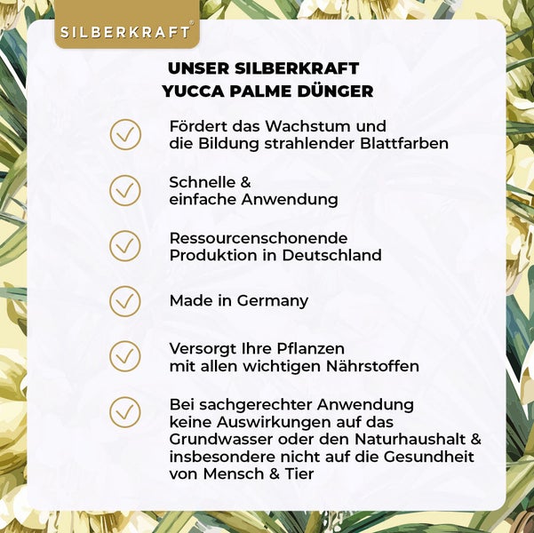 SILBERKRAFT Yucca Dünger – Für Yucca & Palmlilien – NPK Flüssigdünger – 1 Liter