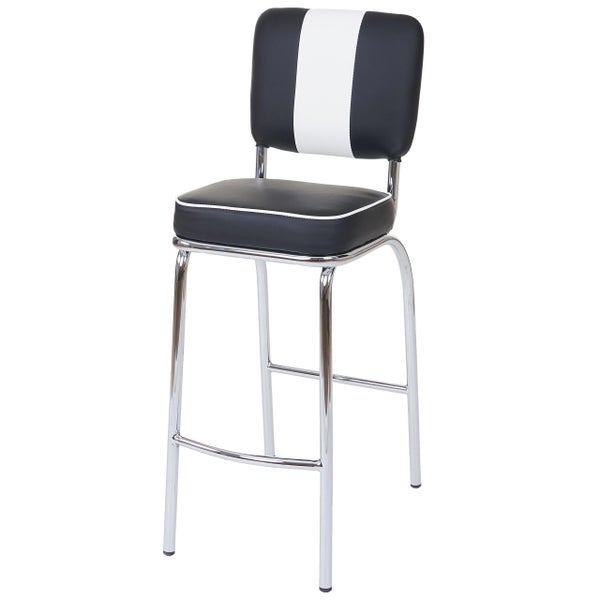 Barhocker mit Rückenlehne und verchromtem Metallgestell