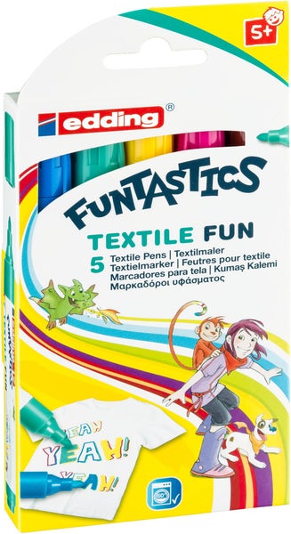 Edding FunTastics Textilmaler Set mit 5 Textilstiften für Kinder ab 5 Jahren geeignet für waschfeste Textilgestaltung bis 60 Grad
