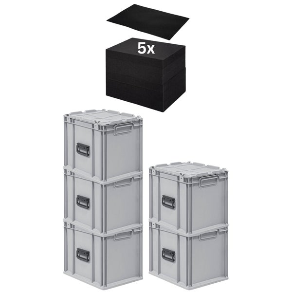 PROREGAL SparSet 5 x Eurobox NextGen Portable Mit Rasterschaumstoff und Schaumstoffeinlage HxBxT 33,5 x 30 x 40 cm 30 Liter Eurobehälter Transportbox