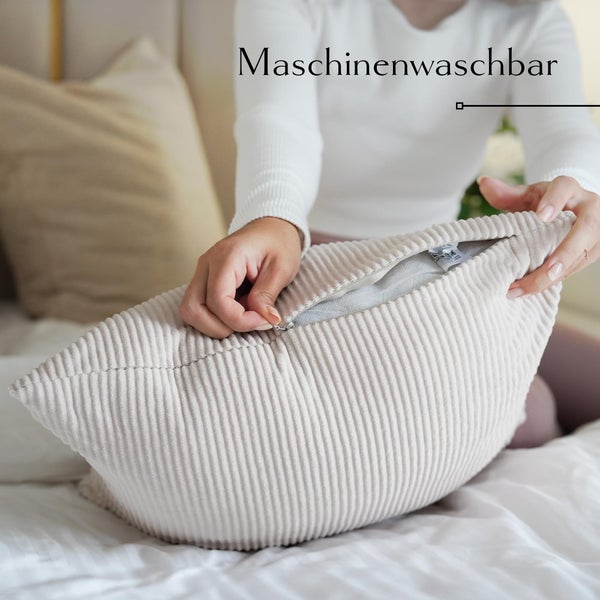 Cord Kissenbezug 50x50 - 4er Kordsamt Weiche Kissenbezüge 50x50 - Dekokissen Sofakissen - Kord Kissenhüllen 50x50 cm - Sofa Kissenbezug Cord - Kissen Deko Kissenbezug 50x50 Beige