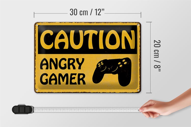 Blechschild Spruch 30x20cm caution angry gamer Vorsicht wütender
