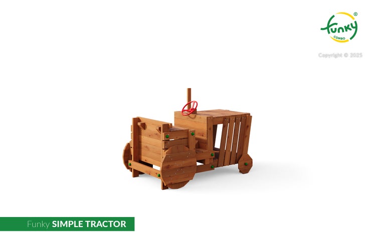Kinderspielgerät Holztraktor Funky Simple Tractor mit rotem Lenkrad.