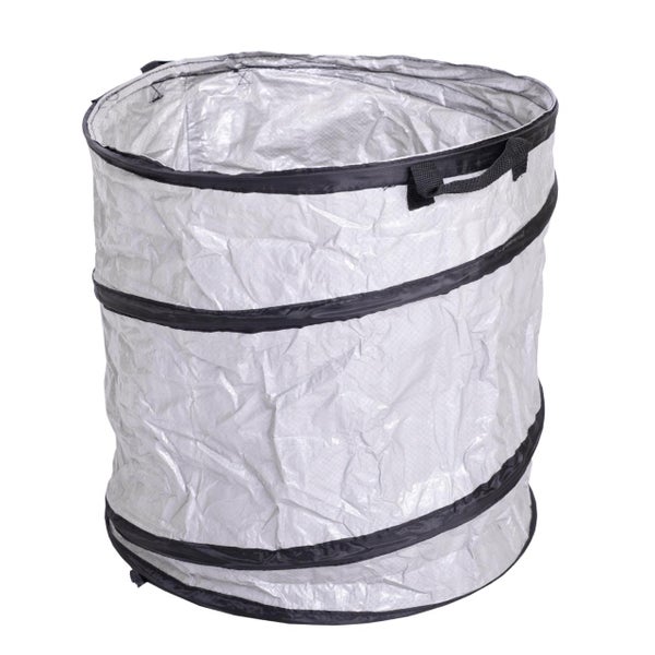 Faltbarer Gartenabfallsack mit schwarzem Spiralgestell und Tragegriffen.