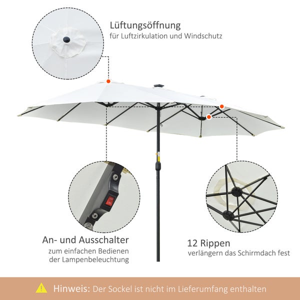 Outsunny Sonnenschirm mit LED Solar, Doppelsonnenschirm, 4,5m, Polyester-Gewebe, Metall, Schwarz+Cremeweiß