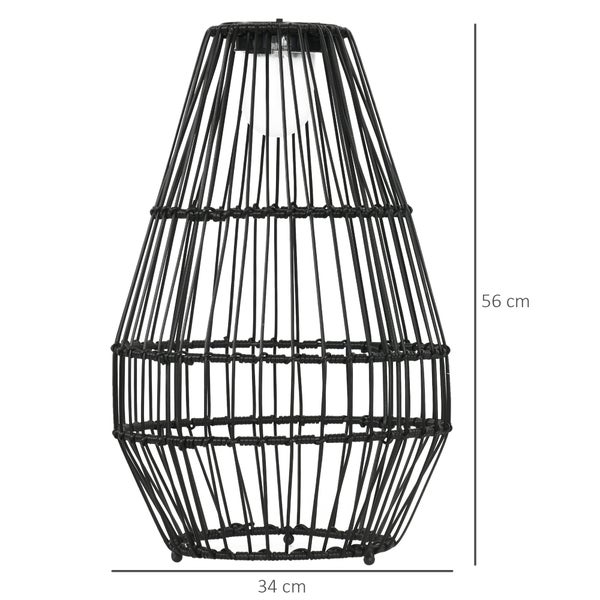 Outsunny Solarleuchte, Rattan Solarlampe, Wasserdichte Wegleuchte mit Lichtsensor, Automatische LED Gartenlampe mit Trommel-Design, für Balkon, Terrasse, Hof, Stahl, Schwarz