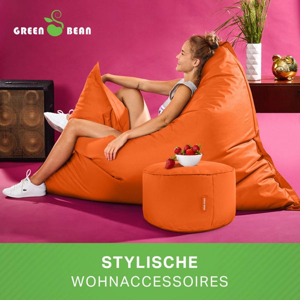 Green Bean 2er Set XXL Sitzsack inkl. Pouf fertig befüllt mit EPS-Perlen - Riesensitzsack 140x180 Lounge Sitz-Kissen Bean-Bag Chair  - Orange