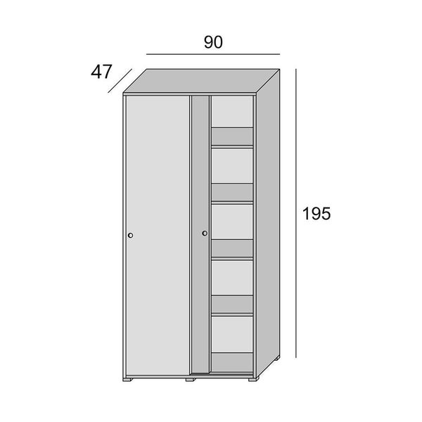 Schrank mit zwei Türen und Regalen, Abmessungen 90 x 47 x 195 cm
