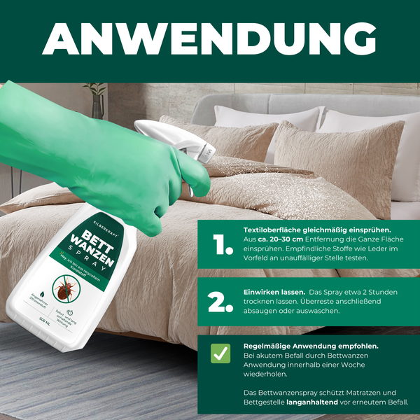 Silberkraft Bettwanzenspray 500ml, hält Kissen und  Matratzen frei von Bettwanzen, bietet zuverlässig Schutz vor Wanzenbefall in deinem Bett