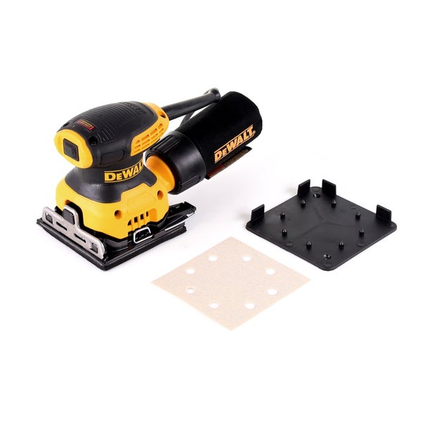 DeWalt Schwingschleifer mit Staubbeutel, Schleifpapier und Schleifplatte