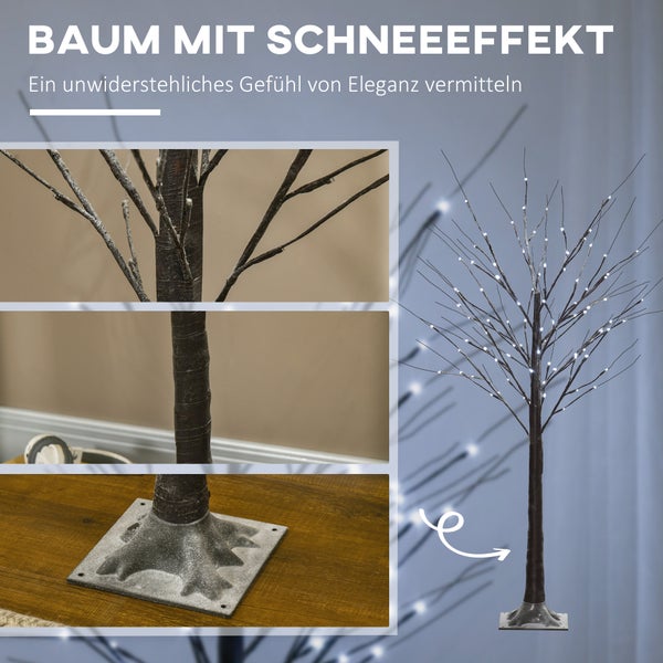 HOMCOM 150 cm Kunstbaum, Birkenbaum mit 96 LED, Kunstschnee, Weihnachtsbaum Birken, Weihnachtsdeko Kunstbirke für Party, Geburtstag, Hochzeit, Braun