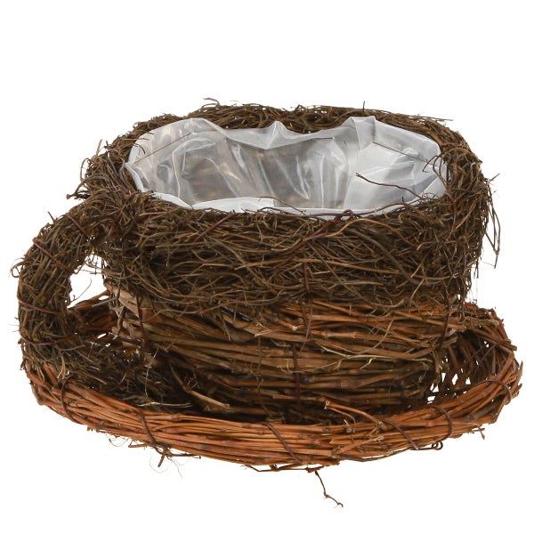 Pflanzgefäß in Tassenform aus Weide mit Folie