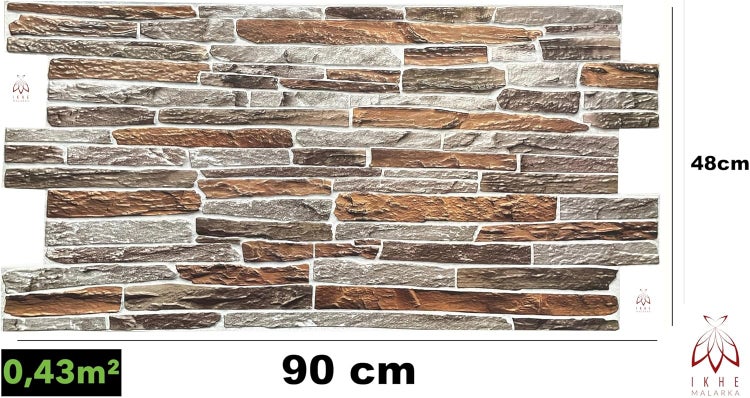 0,4m² 3D PVC Kunststoff Verkleidung Paneele Steinoptik Wandpaneele Wandverkleidung Decke Deckenpaneele Fliesen Imitat 90x48cm (CPVC09)