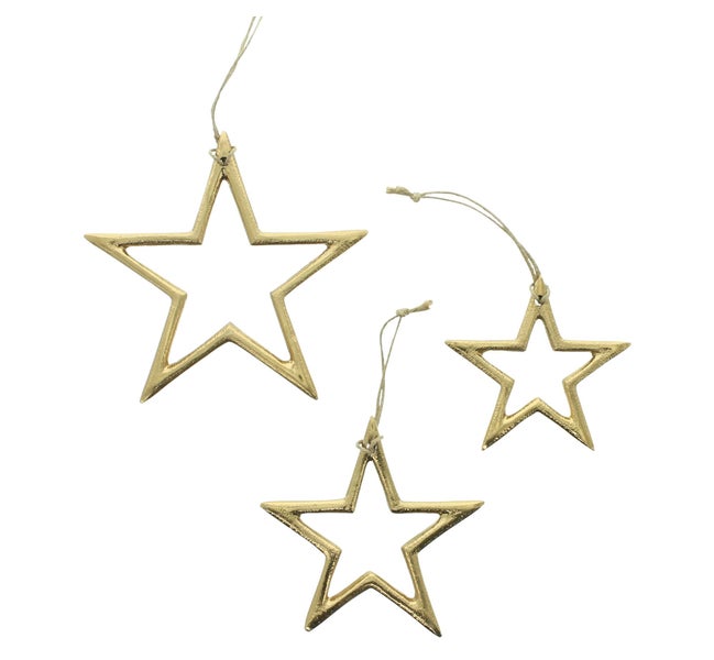 Drei hängende Weihnachtssterne aus Metall mit Kordel zur Dekoration