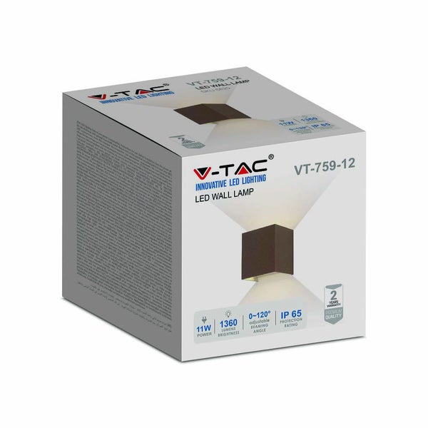 V-TAC VT-759-12-C - Quadratische LED-Wandleuchten - Bridgelux - IP65 - Corten - 11W - 1360 Lumen -