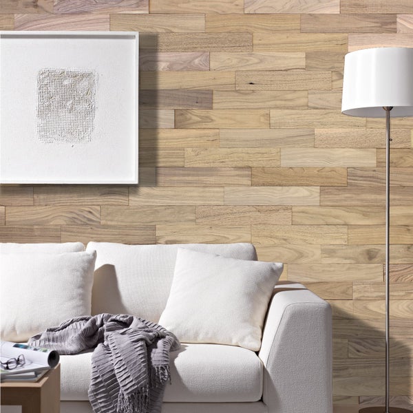 wodewa Wandverkleidung Holz 3D Optik Nussbaum, natur, 400, selbstklebend 1m² Wandpaneele Moderne Wanddekoration Holzverkleidung Holzwand Wohnzimmer Küche Schlafzimmer