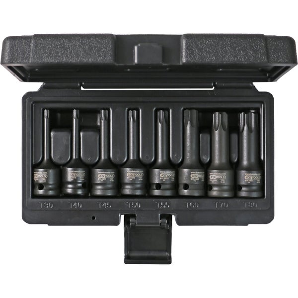 Torx-Bit-Satz in schwarzem Kunststoffkoffer, Größen T30 bis T80