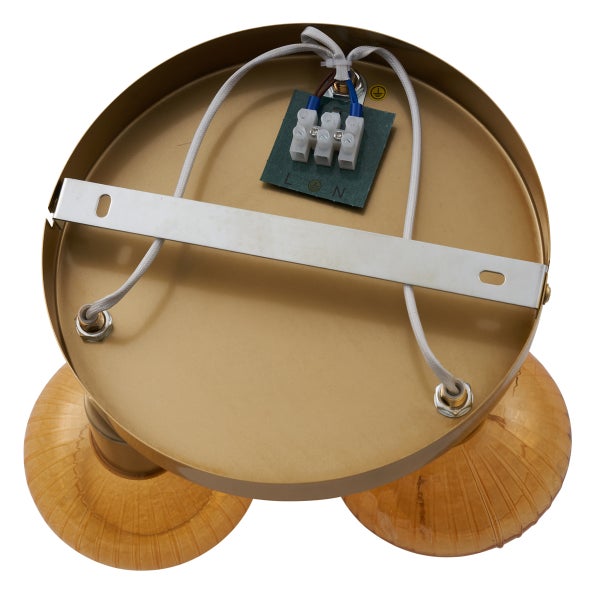 Innenansicht einer Deckenleuchte mit Montagevorrichtung und elektrischen Anschlüssen