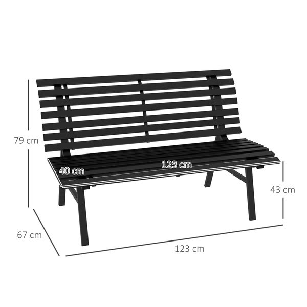 Outsunny 2-Sitzer Gartenbank Alu, wetterfest Sitzbank, UV-Beständig Gartenmöbel mit Lamellen-Design, Parkbank 240kg belastbar, Balkonbank für Balkon Terrasse, Garten, 123x67x79cm, Schwarz
