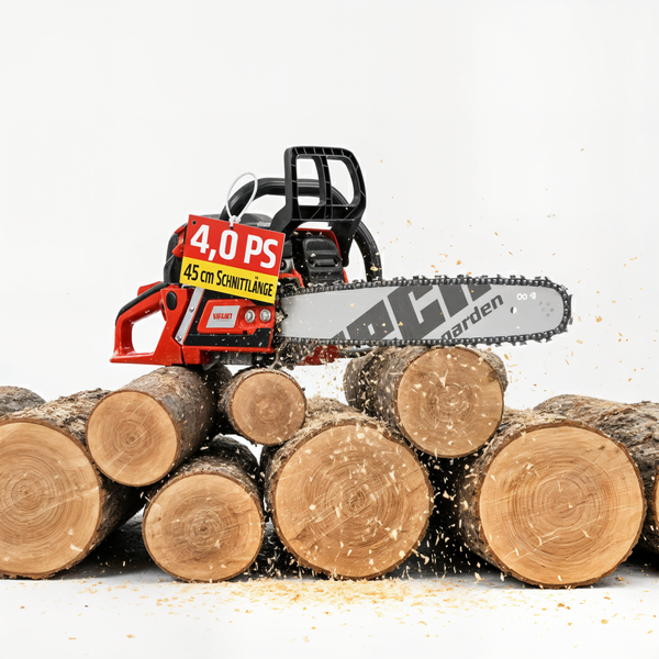 Vibrant Garden Kettensäge mit 4,0 PS und 45 cm Schnittlänge auf Holzstämmen