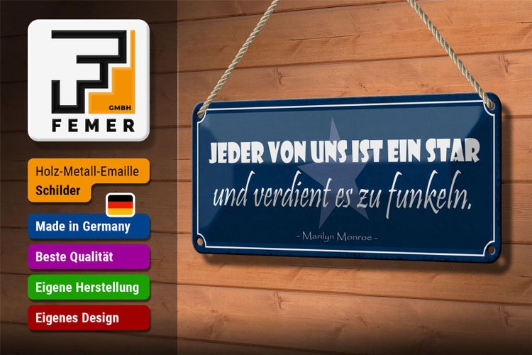 Blechschild Spruch 27x10cm jeder von uns ist ein Star und Dekoration