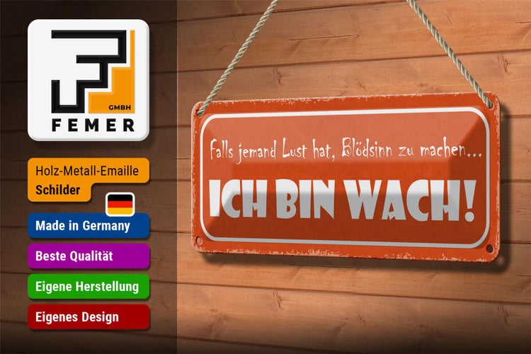Blechschild Spruch 27x10cm Blödsinn machen ich bin wach Dekoration