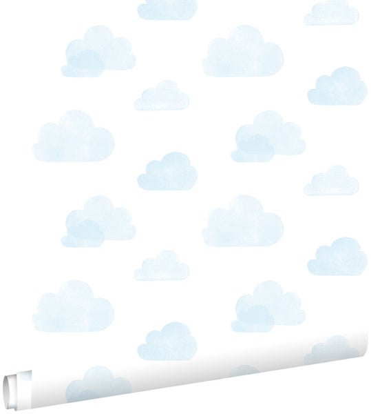 ESTAhome Tapete gestempelte Wolken Hellblau und Weiß - 53 cm x 10.05 m - 138930