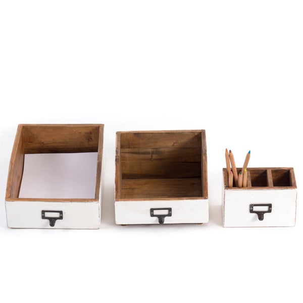 Organizer-Set Office 3-teilig Mahagoni Holz, mit beschreibbarer Tafel 06 weiß-landhaus