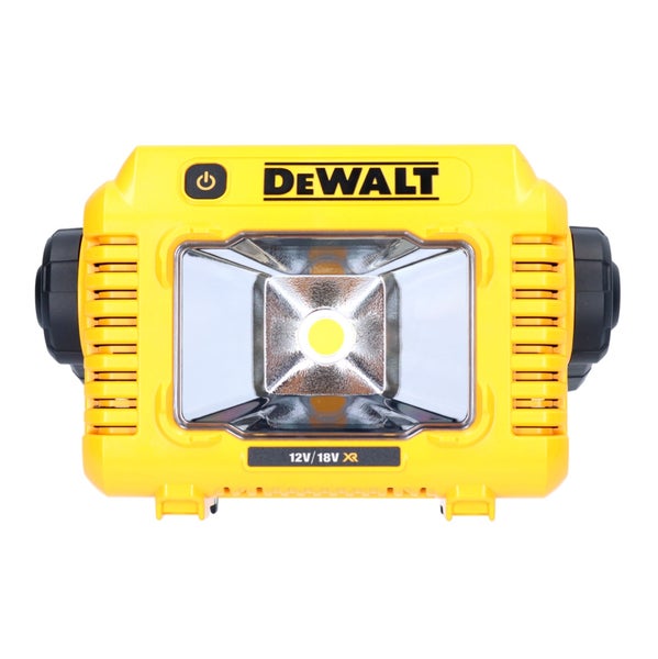 DeWalt Akku-Arbeitsleuchte kompatibel mit 12 Volt und 18 Volt, kompakter Baustrahler mit DeWalt Logo.