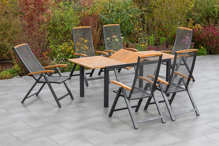 Tilos Gartenmöbelset 7tlg., Klappsessel, Ausziehtisch 150 (200) x 90 cm