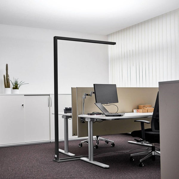Arcchio LED Bürostehleuchten Jolinda ( Touchdimmer) dimmbar mit Bewegungsmelder (Modern) in Schwarz aus Aluminium (1 flammig, ) - Bürolampe Arbeitsplatzlampe Standleuchte Stehlampe