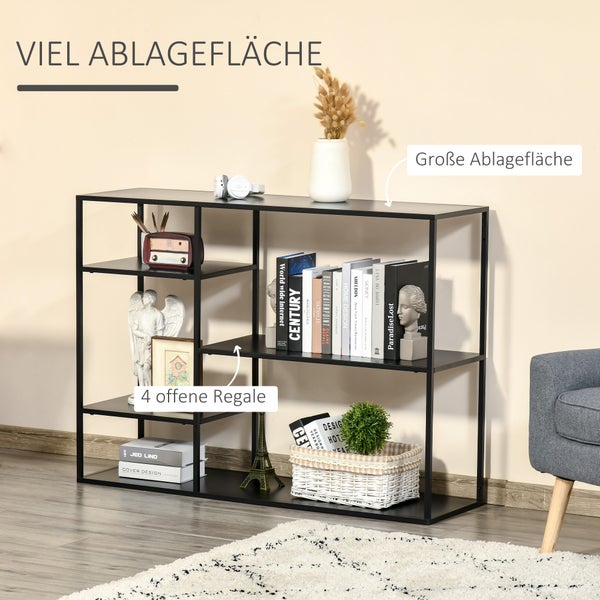HOMCOM Standregal Bücherregal Lagerregal Aktenregal mit 5 offenen Fächern Küchenregal Metall Schwarz 120 x 35 x 87,5 cm