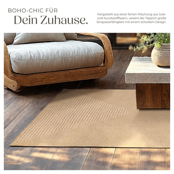 Geflochtener Teppich tectake strapazierfähig und pflegeleicht verschiedene Größen 120 x 170 cm