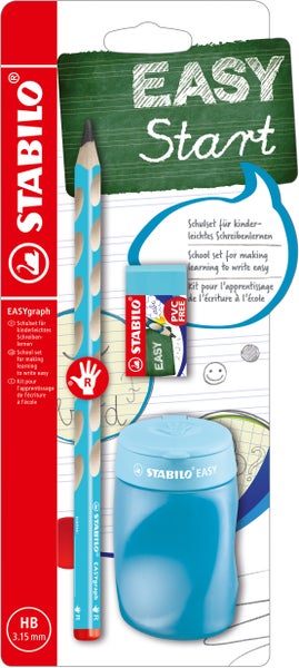 STABILO EASYgraph Schul-Set Spitzer+Radierer+Bleistift für Rechtshänder