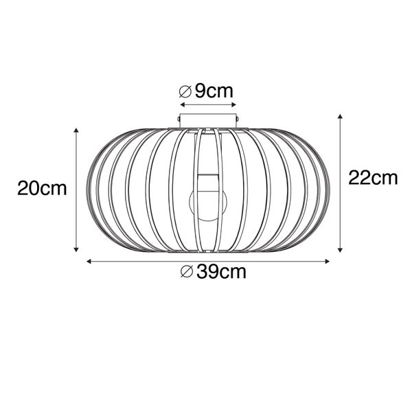 Technische Zeichnung einer Deckenleuchte mit den Maßen 20 Zentimeter mal 22 Zentimeter mal 39 Zentimeter