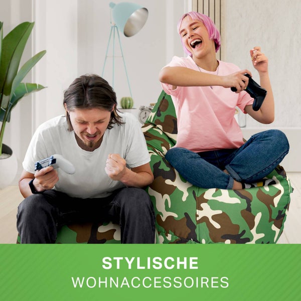Green Bean 2er Set Sitzsack + Hocker - fertig befüllt - robust waschbar schmutzabweisend - Kinder & Erwachsene Bean Bag Bodenkissen Sitzhocker Relax-Sessel Gamer Gamingstuhl Pouf - Camouflage Grün