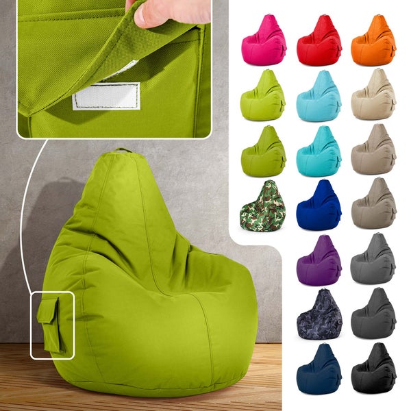 Green Bean Sitzsack mit Rückenlehne 80x70x90cm - Gaming Chair mit 230L Füllung Kuschelig Weich Waschbar - Bean Bag Bodenkissen Lounge Chair Sitzhocker Relax-Sessel Gamer Gamingstuhl Grün