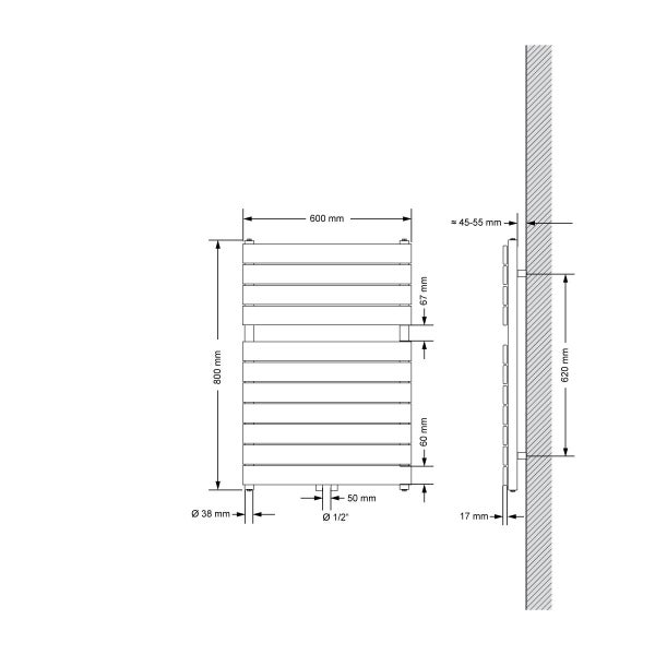 ECD Germany Badheizkörper Steam Design Heizkörper Mittelanschluss 600 x 800 mm Anthrazit inkl. Anschlussgarnitur mit Thermostat Universal Eck- und Durchgangsform Anthrazit - Paneelheizkörper Heizung