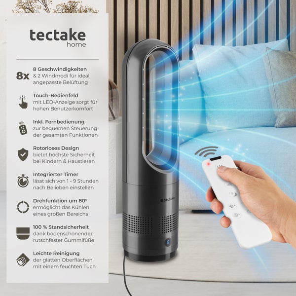 Turmventilator tectake Polar 14,5 x 55,5 cm, inklusive Fernbedienung 80° Oszillation, 20 W anthrazit