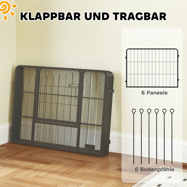 PawHut Welpenauslauf 60 cm Hoch, 6-TLG. Hundelaufstall DIY Welpenlaufstall mit Tür, Freilaufgehege für kleine Hunde, Stahl, Schwarz