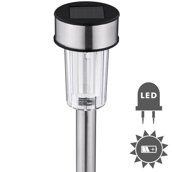 Solarleuchte aus Edelstahl mit LED und Batteriesymbol