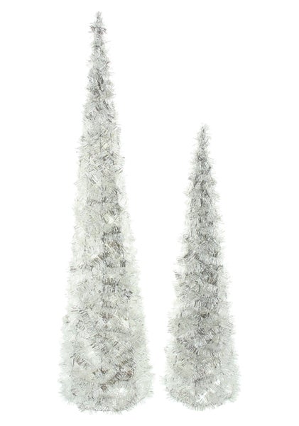 Zwei dekorative Weihnachtsbäume aus Lametta